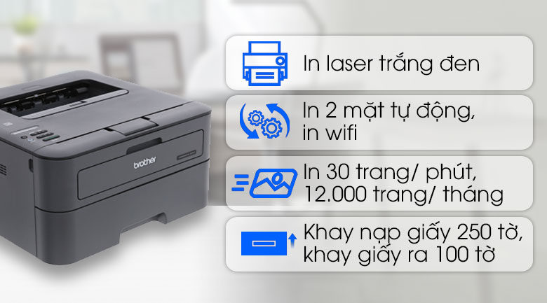 Máy in laser Brother HL-L2366DW ( in 2 mặt , mạng có & không dây ) :