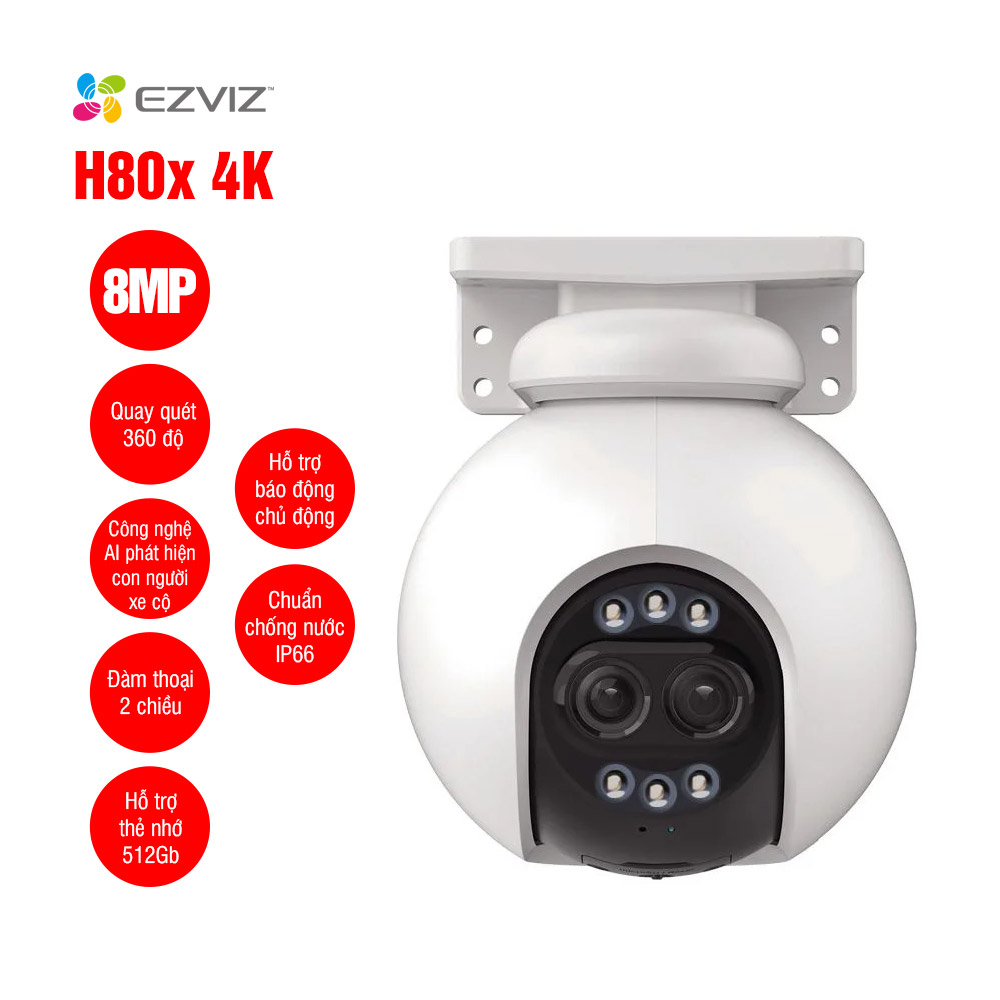 Camera Ezviz ngoài trời H80X 2 ống kính Dual 4K (8MP+2MP)