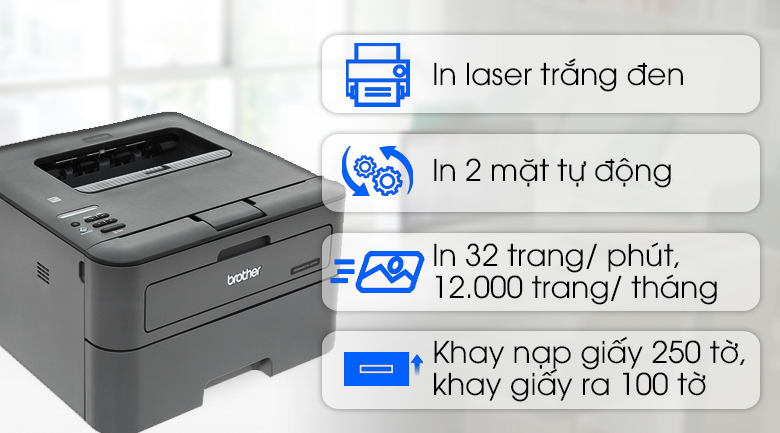 Máy in Laser đen trắng Brother HL-L2361DN (Đảo mặt, A4, USB, LAN)